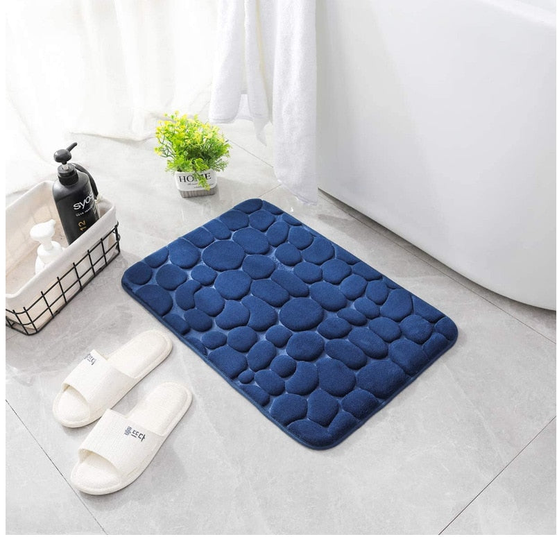 Cobblestone Bath Mat Anti-Slip Shower Carpet Soft Foot Pad Embossed  Bathroom Rugs Memory Foam Bathroom Mat Absorbent Quick Dry
